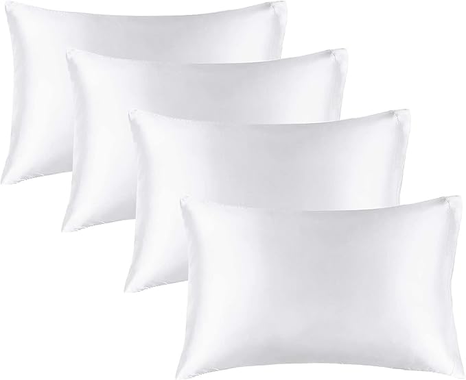 BEDELITE Satin Pillowcase for Hair and Skin, Super Soft Similar to Silk Pillow Cases 4 Pack with Envelope Closure, Cooling Pillowcases for Women Men (20"x36" King Size, White)
