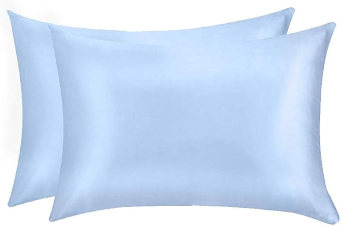 100% Mulberry Silk Pillowcases Set of 2 for Hair and Skin and Super Soft and Breathable Standard Size Nature Silk Pillowcases (Standard, Blue)