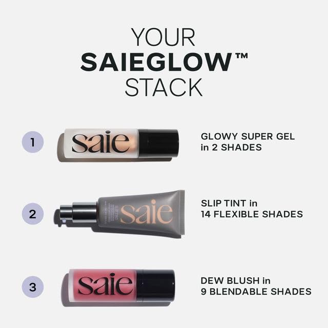 Saie Dew Blush - Lightweight Liquid Blush with a Blendable + Buildable Cream Finish - Dewy Cheek Tint with Doe Foot Wand Makeup Applicator - Bright Berry Blush - Dreamy (.40 oz)