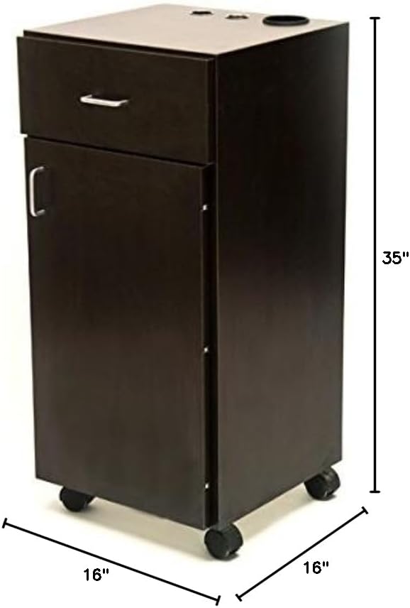 Buy-Rite Mia Portable Styling Station - 16" W x 16" D x 35" H, Extra Large Cabinet w/Adjustable Shelf, Easy-Glide Drawer, Rolling All-Wood Salon Trolley, Ships Fully Assembled, Black, BR-MIA