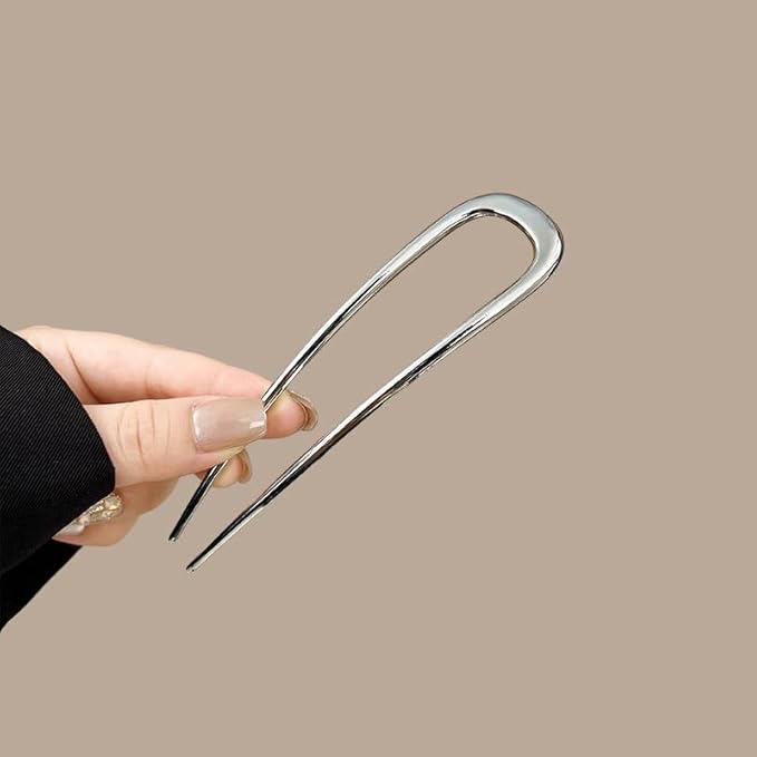 French Pin Hair Clip for Women - Elegant & Durable Metal U-Shaped Hair Pin for Updos, Bun, Chignon & Twist, Secure Hold All Day, Comfortable Fit, Ideal Gift for Her 1pc (Silver)