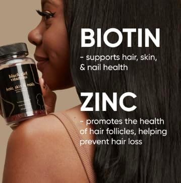 Black Girl Vitamins - Hair, Skin, and Nails Gummies with Biotin (6000 mcg), Zinc, Gelatin Free, Vitamin A, and Vitamin E - Gluten-Free. Made in The USA (Passion Fruit, 120 Count) 60 Day Supply