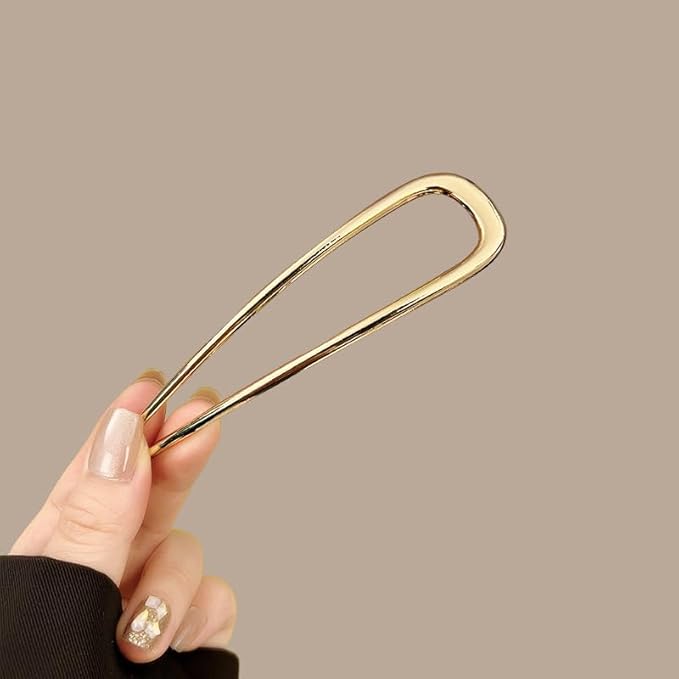 U-shaped Hairpin for women hair accessories- Elegant Metal French hair pin for a firm updo, Easily creating French buns and braids, stable and comfortable all day, 1pc (Gold)