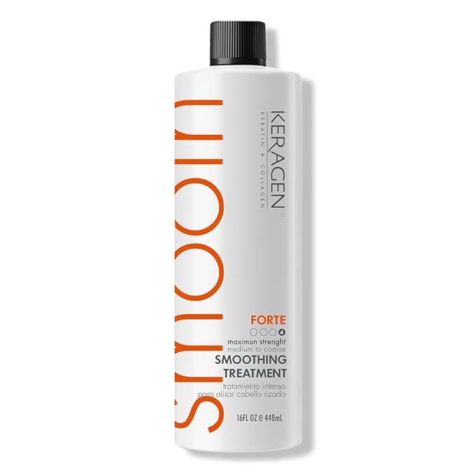 KERAGEN - Brazilian Smoothing Keratin Hair Treatment, Blowout Straightening System for Dry and Damaged Hair - Forte, Sulfate Free - Eliminates Curls and Frizz, Medium to Coarse Hair (16 Oz)