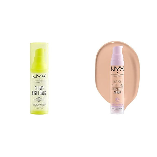 NYX PROFESSIONAL MAKEUP Plump Right Back Plumping Serum & Primer, With Hyaluronic Acid & Bare With Me Concealer Serum, Up To 24Hr Hydration - Vanilla