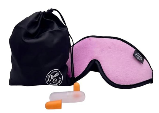 Wild Essentials® Escape Luxury Plush 3D Sleep Mask Kit with Molded Eye Cavities, Nose Bridge for Light Block, Soft Foam Cushion, Earplugs and Carry Pouch, Gift Set, Travel (Peacefully Pink)