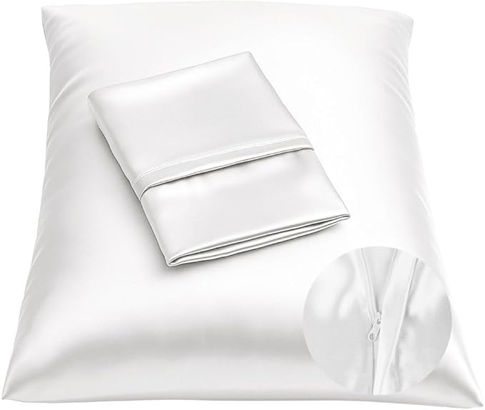 BLISSFORD Satin Pillowcase with Zipper for Hair and Skin Care, Feels Soft and Cool Like a Silk Pillowcase, White Satin Pillow Cases 2 Pack, Slik Pillow Cover, King Size - Set of 2