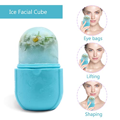 Ice Roller for Face and Eye,Facial Beauty Ice Roller Skin Care Tools, Facial Cube, Gua Sha Face Massage, Silicone Ice Mold for Beauty (Blue)
