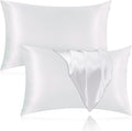 Silk Pillowcase for Hair and Skin, 2 Pack 100% Mulberry Silk Pillowcase 25 Momme, 600 Thread Count, Both Side Pure Silk Pillow Cover with Hidden Zipper (White, King 20''×36'')
