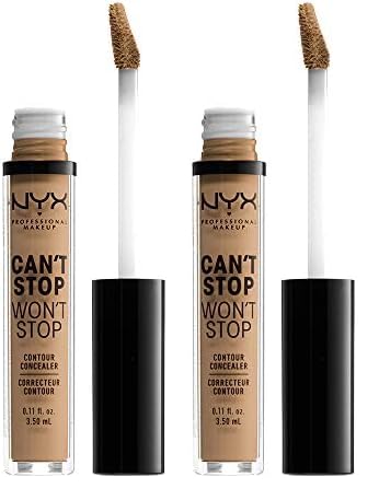 NYX PROFESSIONAL MAKEUP Can't Stop Won't Stop Contour Concealer, 24h Full Coverage Matte Finish - Caramel (Pack of 2)