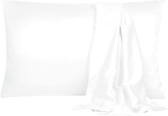 uxcell 2 Pack Silk Satin Pillowcase for Hair and Skin, Cool, Silky, Soft Breathable Pillow Cases King Size 20x36 Inch Sateen Pillowcase Snow White with Envelope Closure