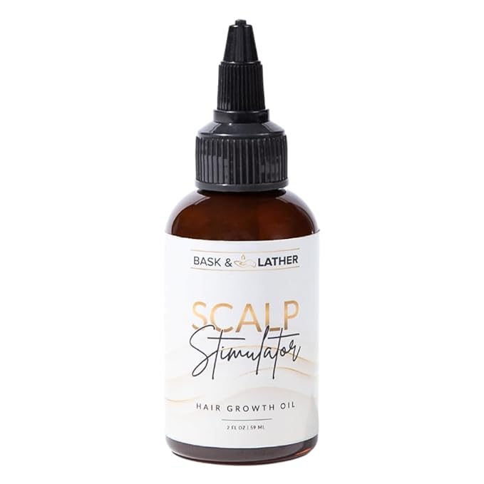 Bask & Lather Scalp Stimulator Hair Growth Oil, Cold Pressed Mint and Rosemary Blend with Grapeseed for Hair Growth, Organic Natural Leave in, All Hair Types, 2 Fl Oz