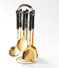 Generic Stainless Steel Kitchen Utensil Set, Spoon, Spatula, Pasta Server, Small Spatula (Black & Gold)