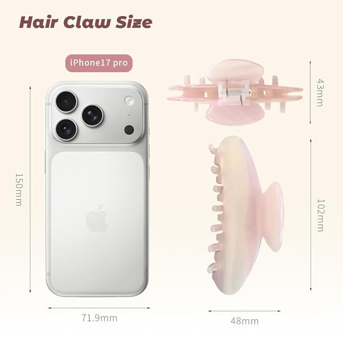 French Hair Claw Clips for Women Grils,4 Inch Strong Hold No Slip Grip Accessories Acetate material,not easily damaged,Thick or Thin Hair (Light Pink)