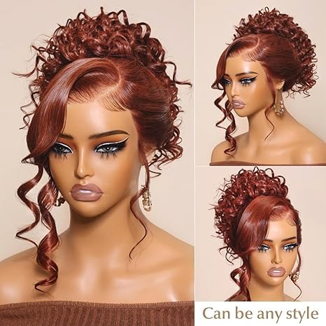 AMIRTY 250 density 36 Inch Dark Ginger Wig Human Hair Pre Plucked 13x4 Auburn Colored Lace Front Wigs Body Wave Glueless Wigs Human Hair HD Lace Frontal Reddish Brown Human Hair Wig