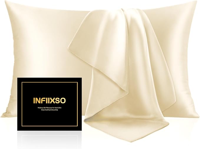 INFIIXSO Mulberry Silk Pillow Cases King Size Set of 2, Silk Pillowcase with Hidden Zipper 20"x36", Extraordinary Smooth and Soft Pillow Case for Hair and Skin(Ivory, 2 Pack)
