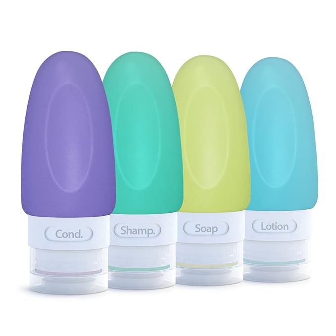 Dot&Dot Leak Proof Toiletry Bottles - 4 Pack Silicone Travel Bottles - Shampoo & Conditioner Bottles with TSA Quart Bag - 1 oz Travel Size