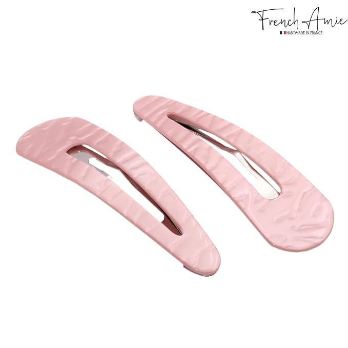 French Amie Clic Clac Large Handmade Celluloid Acetate Set of 2 Snap Hair Clips No Slip Side Slide-in Barrette for Women and Girls (Pearl Pink)