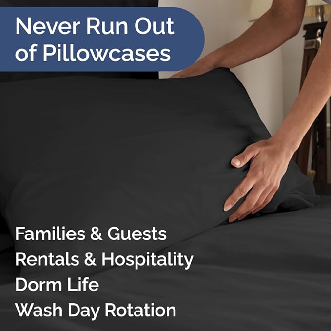 Standard Pillow Cases Set of 8 - Ultra Soft Hotel Quality Pillowcase Covers - Comfy, Cozy & Wrinkle Free - Shrink, Stain and Fade Resistant - Machine Washable Pillow Protectors - 8 Piece Set - Black