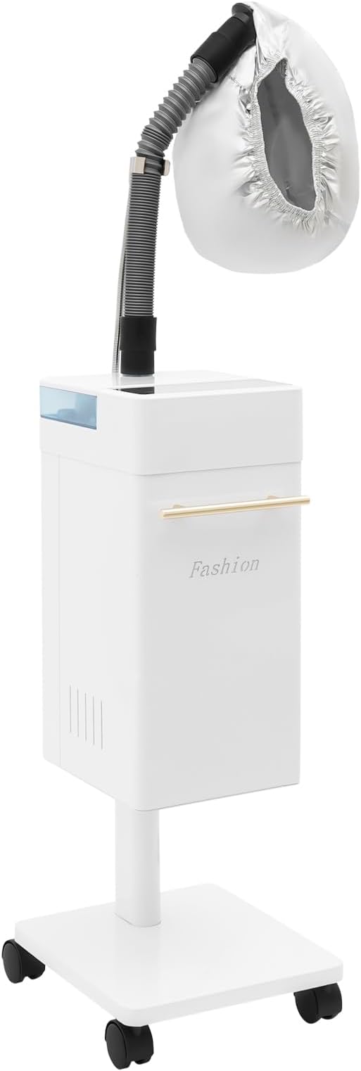 DYRABREST Professional Nano Hair Steamer Heavy-Duty Nano Steam Hair Treatment Machine Freestanding Multi-Function Hair Care Steamer for Color, Spa, Scalp Care, 4 Wheels & External Tank (White)