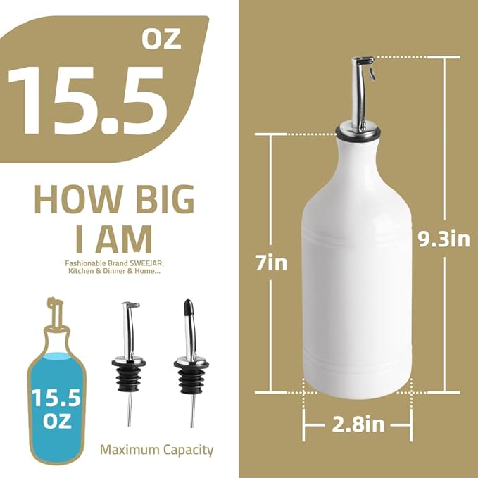 Sweejar Ceramic Olive Oil Dispenser Bottle, Opaque Oil Cruet Protects Oil to Reduce Oxidation, Suitable for Storage Oil, Vinegar, Coffee Syrups & Other Liquids, Pack of 1, 15.5 Fl Oz (Dark Grey)