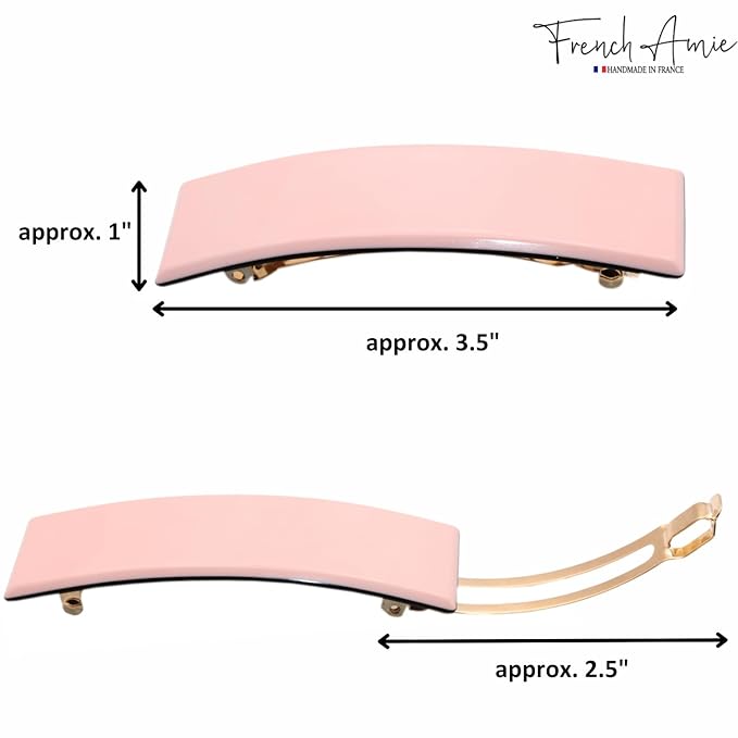 French Amie Fine 1" Wide Rectangular Celluloid Handmade Blush Pink Automatic Hair Barrettes for Women French Hair Clips