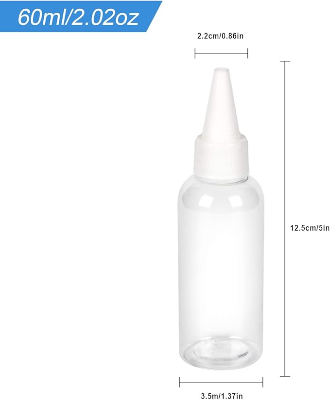 TRENDBOX 2oz / 60ml Plastic Bottle Pointed Mouth Top Cap for Essential Oils, Liquid - 6 Pack