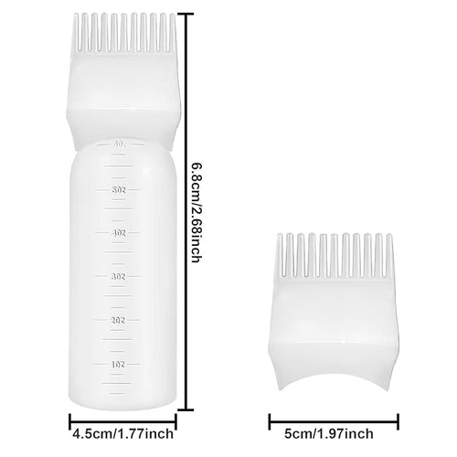 4Pcs Root Comb Applicator Bottle, 6 Ounce Hair Dye Bottles with Comb and Graduated Scale Plastic Hair Oil Brush for Hair Care and Color, White