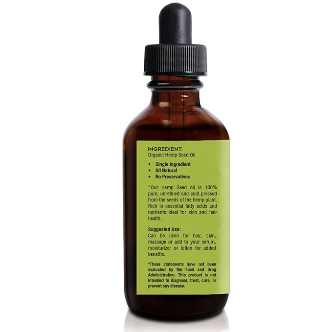 Tropical Holistic 100% Pure Organic Hemp Seed Oil (4oz) - Cold Pressed Natural Skincare for Face, Hair, Nails, Cuticles, Makeup, Massage, DIY Projects