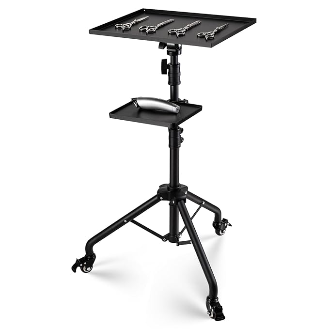 Noverlife Salon Tray Cart on Wheels with Storage Platform, Tattoo Rolling Tray Height Adjustable Salon Service Cart, Iron SPA Rolling Trays Portable Tattoo Table Stand for Dental