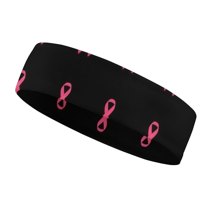 Headband Non Slip Sports Sweatband for Men & Women (Neon Pink Ribbon Breast Cancer Awareness)