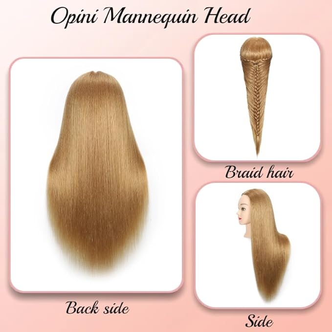 80% Real Hair Mannequin Head Training Head Manikin Cosmetology Doll Head for Hairdresser Practice Braiding Hair Styling with Clamp stand 26-28inch