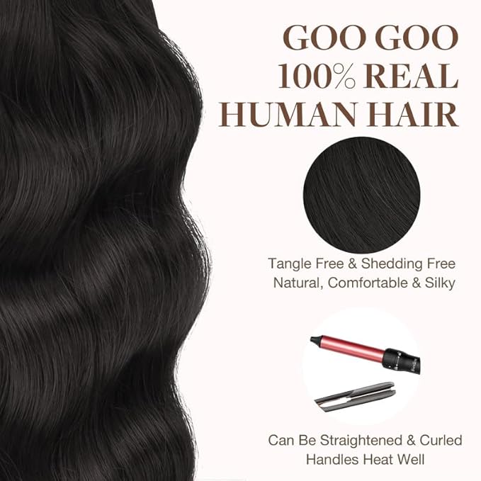 GOO GOO Tape in Hair Extensions Human Hair, 1B Natural black, 18inch 100g 40pcs, Skin Weft Seamless Invisible, Silky Straight with Thick Ends, Remy Human Hair