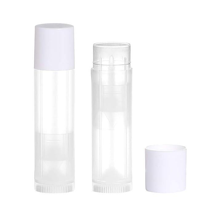 100 Sets Empty Lip Balm Tubes Bulk Round with White Caps for DIY Lipstick homemade, 3/16 Oz (5.5 ml), Clear, BPA Free, 100 Tubes and 100 Caps