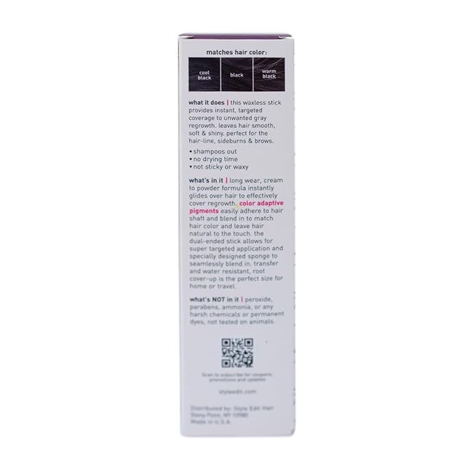 Style Edit Root Touch Up Stick - Temporary Root Concealer and Black Hair Color for Gray Coverage, Premium Shading Sponge Pen for Hair Makeup, 0.11 oz