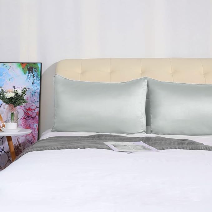 uxcell 2 Pack Silk Satin Pillowcase for Hair and Skin, Cool, Silky, Soft Breathable Pillow Cases King Size 20x36 Inch Sateen Pillowcase Light Gray with Envelope Closure