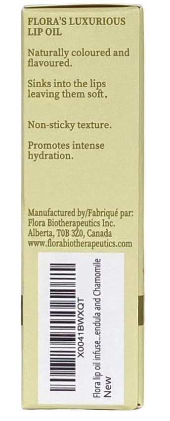 Flora Calendula & Chamomile Lip Oil | Organic, Plant-Based | Rejuvenate | 10 ml | Made in Canada