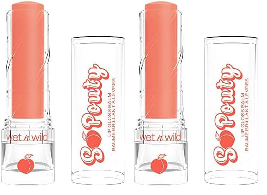 wet n wild Perfect Pout So Pouty Shine Tinted Lip Balm Peach Flavored, Hyaluronic Acid, Vegan Collagen, Moisturizing For Dry Lip Care, Pink (Pack of 2)