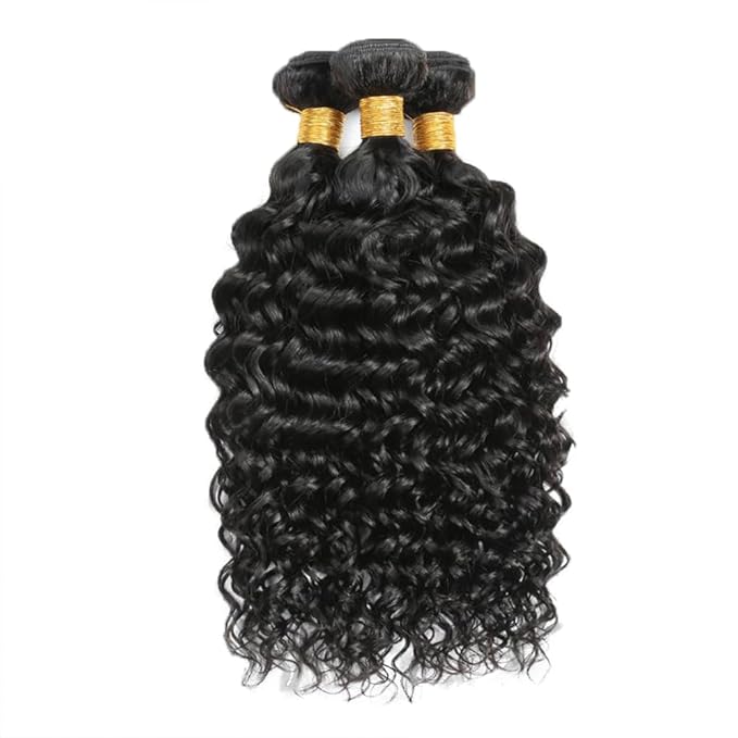 Bundles Human Hair Color 1B Water Wave Bundle Niegmeag Brazilian Virgin Soft and Silky Remy Hair Mixed Length 3 Bundles 20 22 24 Inch Natural Black Color