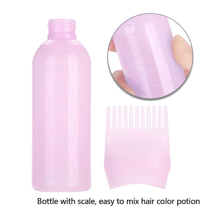 ZJchao Root Comb Applicator Bottle, 160ml Hair Dye Bottle with Graduated Scale Professional Brush Applicator Comb Hairdressing Coloring Styling Tool Root Application Cup (Pink)