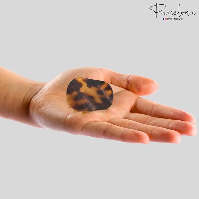 Parcelona French Onde Tortoise Shell Black and Savana Small 2” Celluloid Set of 3 Round Side Slide In Secure Grip Hair Claw for Women and Girls