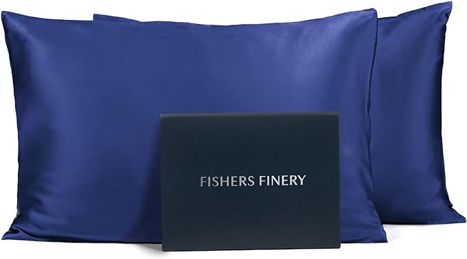 Fishers Finery 25mm 100% Pure Mulberry Silk Pillowcase (Navy King 2 Pack)