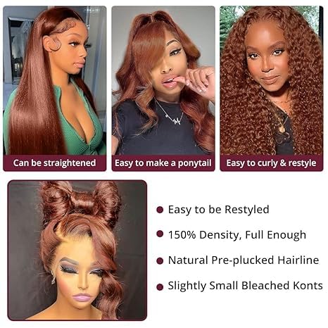 AMIRTY 200% Density Ginger Wig Human Hair 13X4 HD Transparent Lace Front Wigs Human Hair Pre Plucked with Baby Hair Chestnut Brown #33 Human Hair Wigs For Women 18 Inch