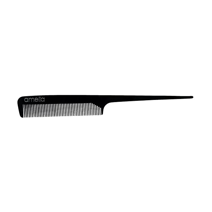 Amelia Beauty Cellulose Acetate 8in Rat Tail Comb, Handmade, Smooth Edges, Eco-Friendly Plant Based Material, Log Tail Sectioning, Course Teeth - Black Color