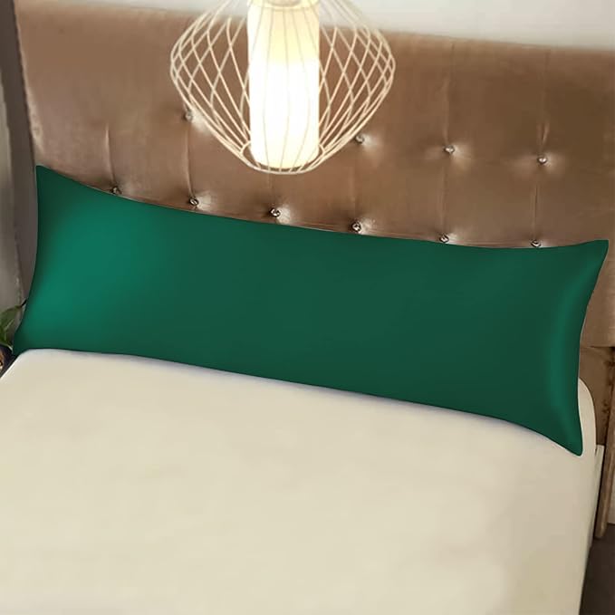 NTBAY Zippered Satin Body Pillow Pillowcase, Silky Slip Cooling Body Pillow Cover, Long Side Hidden Zipper, 20x54 Inches, Dark Green