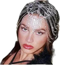 YERTTER Wedding Silver Rhinestone Head Cap Layered Fringe Chain 20s Head Accessories Jewelry Crystal Headband Headpiece Boho Hair Accessories for Women Brides Prom Costume(Silver 1)