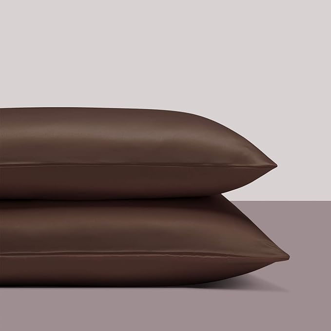 NTBAY Zippered Satin Pillow Cases for Hair and Skin, Luxury Queen Hidden Zipper Pillowcases Set of 2, 20x30 Inches, Dark Brown
