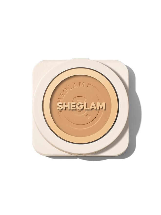 SHEGLAM SKin-Focus Full Coverage Powder Foundation Oil-Control Lightweight Face Pressed Powder Makeup-Peach