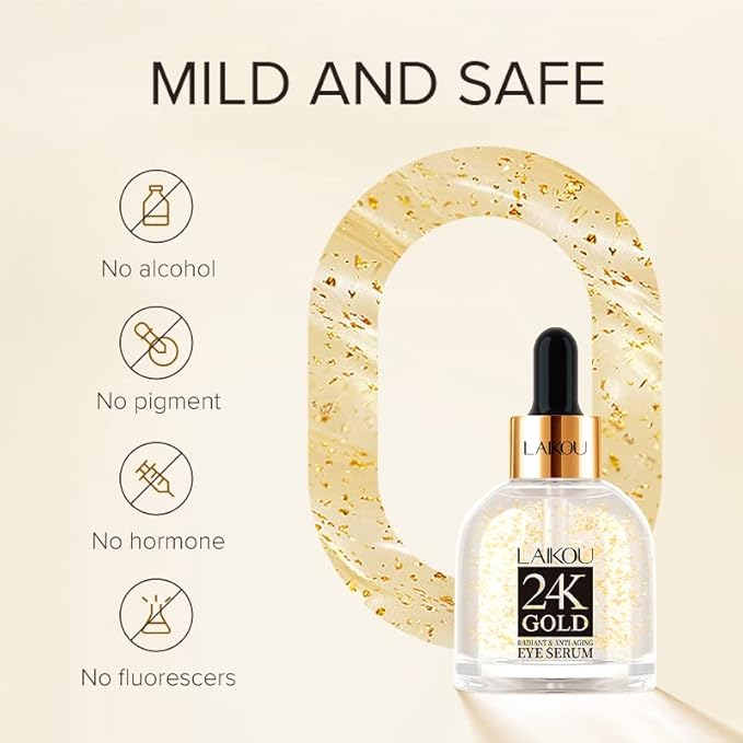 AKARY 24K Gold Eye Serum, Under-eye Firming Serum for Reduces Puffy Eyes, Dark Circles, Fine Lines, Under Eye Bags, Tightening, Hydrating Face Serum, Treatment for Skin Care with Nicotinamide and Vitamin E