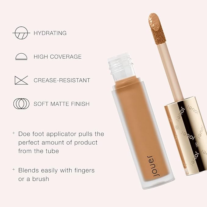 Jouer Essential High Coverage Liquid Concealer - Brightening Concealer - Color Corrector for Under Eye Dark Circles, Spot Coverage, and Eye Primer - Soft Matte Finish, CremeCafe